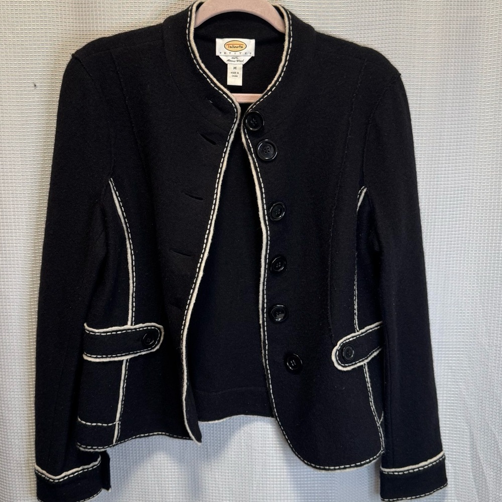 Talbots Petites Black 100% Merino Wool Button Jacket Blazer Petite M - Picture 5 of 7